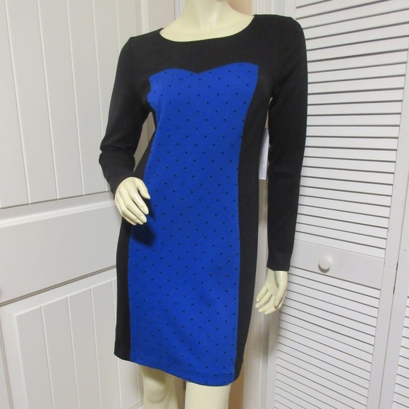 NWT Y2K Kensie Sheath Bodycon Dress S Long Sleeve Color Block Blue Black Retro - Picture 3 of 8